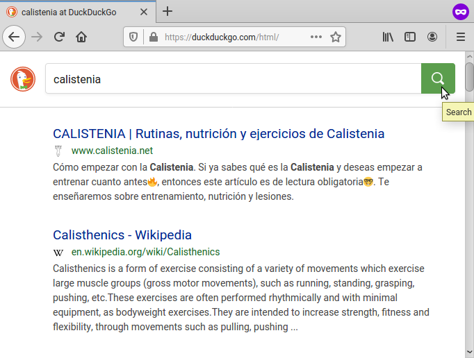 Busco «calistenia» y me muestra resultados en inglés